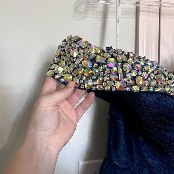 Tiffany Designs‎ Navy Prom Dress Off Shoulder Size 8 - Picture 5 of 7